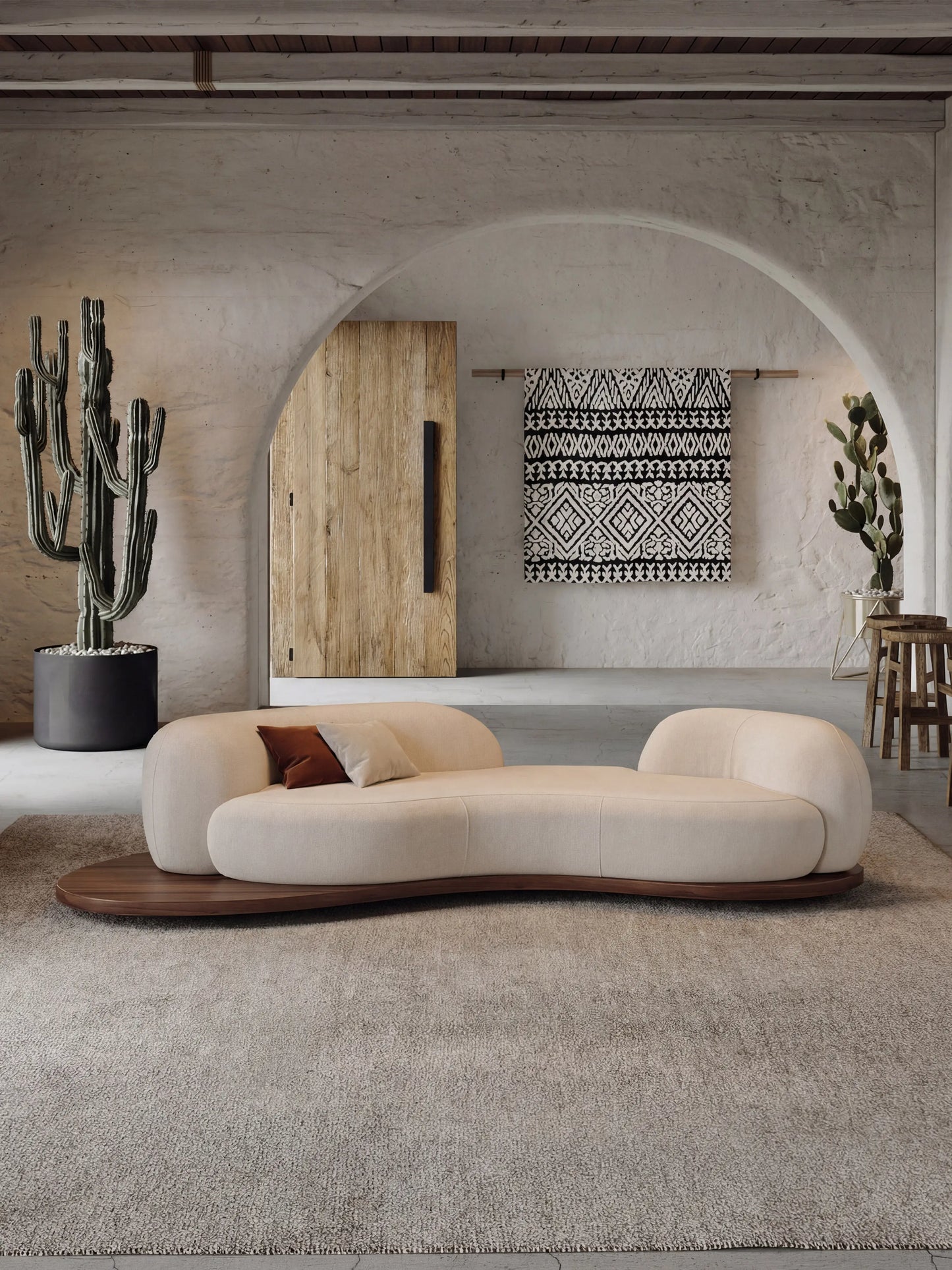 Medieval wabi-sandy wind solid wood curved living room small apartment hotel homestay reception sofa