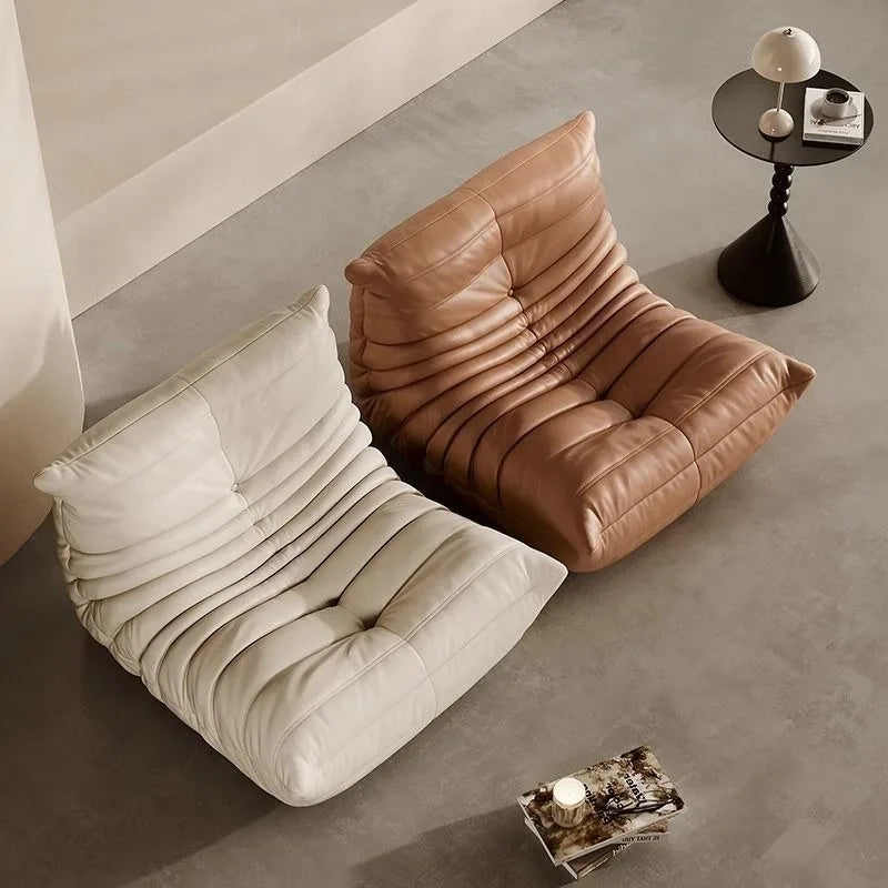 Floor Sofa Leather Lounge Chair Modern Single Lazy Sofa Ergonomic Armless Accent Chair for Living Room Bedroom Balcony