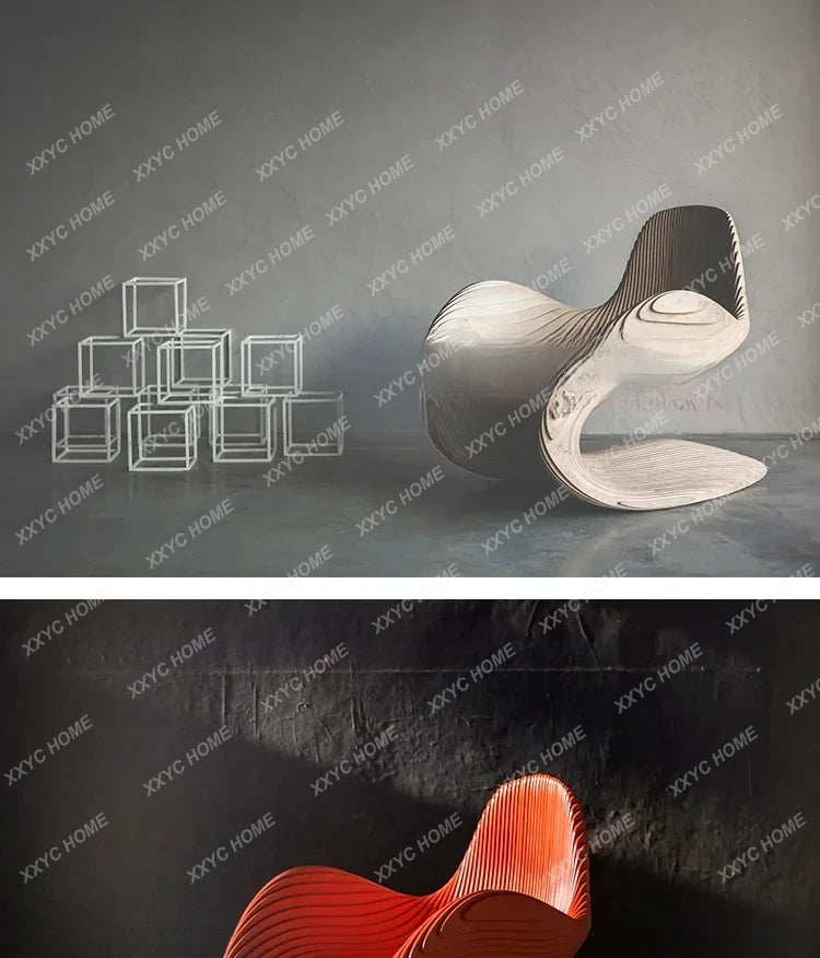 Solid wood sliced art seats, swan chairs, special shape home hotel designer curve creative soft sofa chair