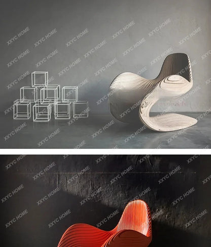 Solid wood sliced art seats, swan chairs, special shape home hotel designer curve creative soft sofa chair