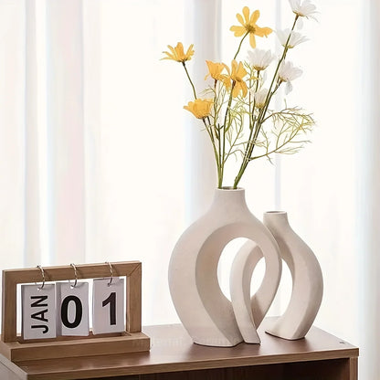 Plastic imitation ceramic vase Hollow Nordic Modern Vase Set 2 Modern Home Decor Living Room Bookshelf Place Vases
