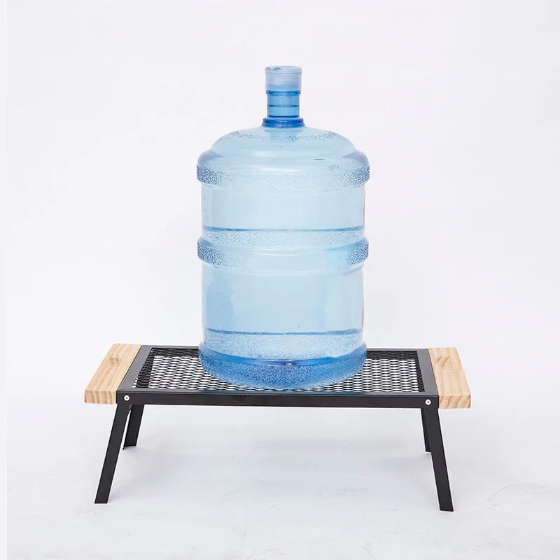 Outdoor Camping Table Mini Wrought Iron Folding Table Storage Barbecue Multi-functional Barbecue Net Table with Wooden Edge