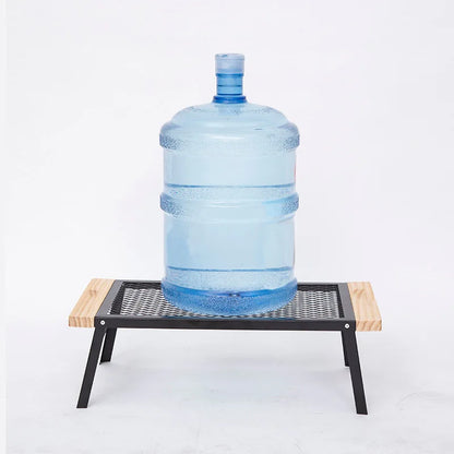 Outdoor Camping Table Mini Wrought Iron Folding Table Storage Barbecue Multi-functional Barbecue Net Table with Wooden Edge