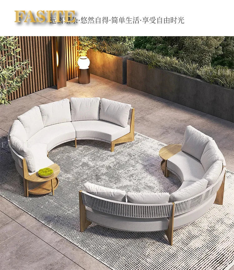 Outdoor teak rattan sofa, outdoor courtyard balcony furniture, garden waterproof and sun protection design