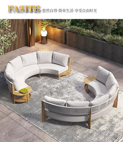 Outdoor teak rattan sofa, outdoor courtyard balcony furniture, garden waterproof and sun protection design