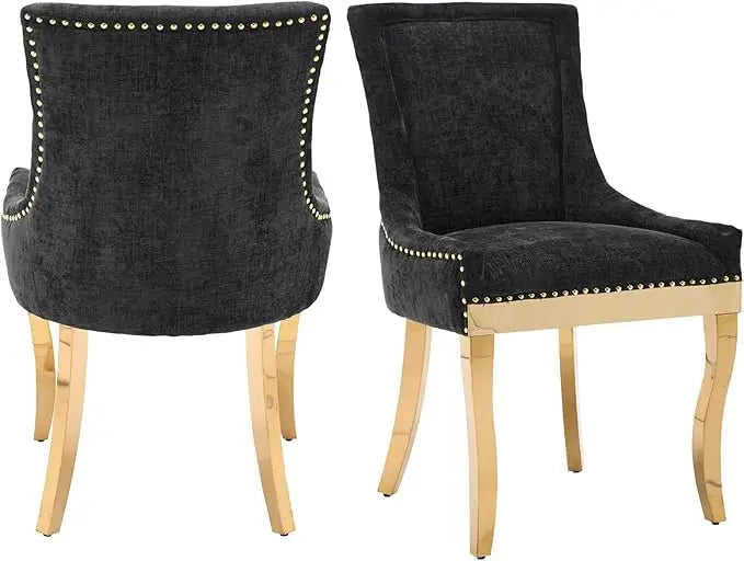Fabric Upholstered Side Chairs Set of 2, Solid Wood Kitchen Dining Room Chairs with Nailheads Legs (Fabric Beige)