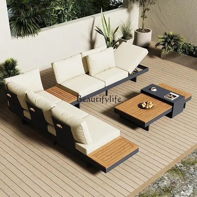 Teak outdoor sofa patio balcony garden villa hotel preservative wood rattan chair sofa furniture