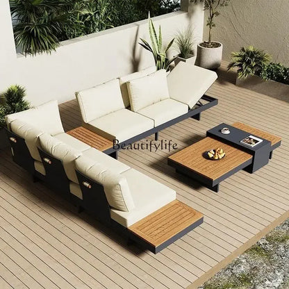 Teak outdoor sofa patio balcony garden villa hotel preservative wood rattan chair sofa furniture