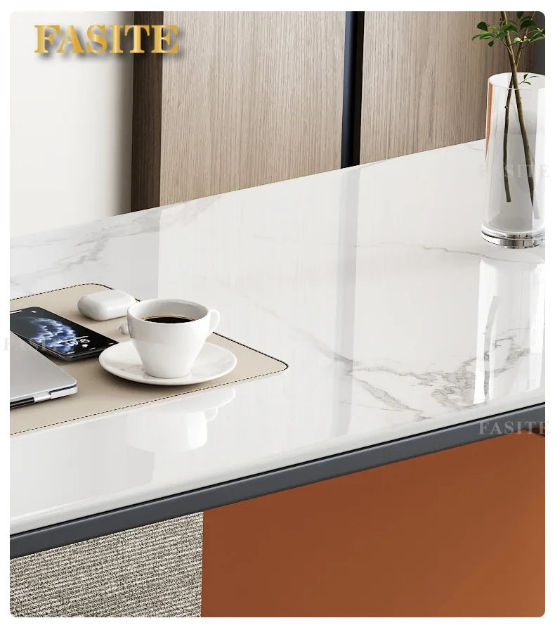 High end light luxury stone table, high-end office desk and chair combination, home L-shaped computer, high-end medical beauty