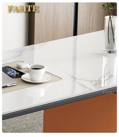 High end light luxury stone table, high-end office desk and chair combination, home L-shaped computer, high-end medical beauty