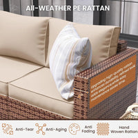 6-piece outdoor conversation sectional with 44" fire pit table and wicker rattan sofa