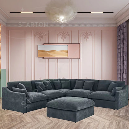 Modern Chinese Style Modular Sofa Set Wood Furniture for Living Room and Hotel Stylish House Furniture Black Corner Could Sofa