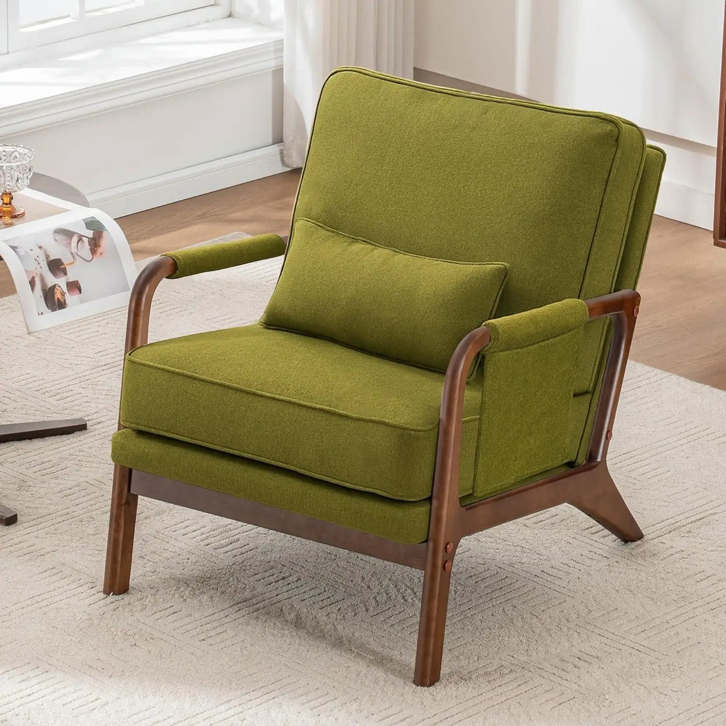 Mid Century Modern Chair Set of 2, Upholstered Lounge Arm Chair with Solid Wood Frame, Comfy Accent Chair for, Customized