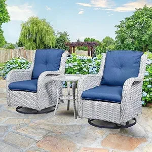 Chair Outdoor, Patio Bistro Furniture Conversation Set, Cushioned Wicker Chair with Glass Coffee