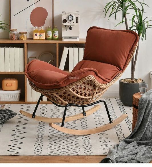 Modern Rattan Living Room Chairs Leisure Lazy Back Sofa Home Lounge Chair Outdoor Balcony Rocking Chair Living Room Furniture
