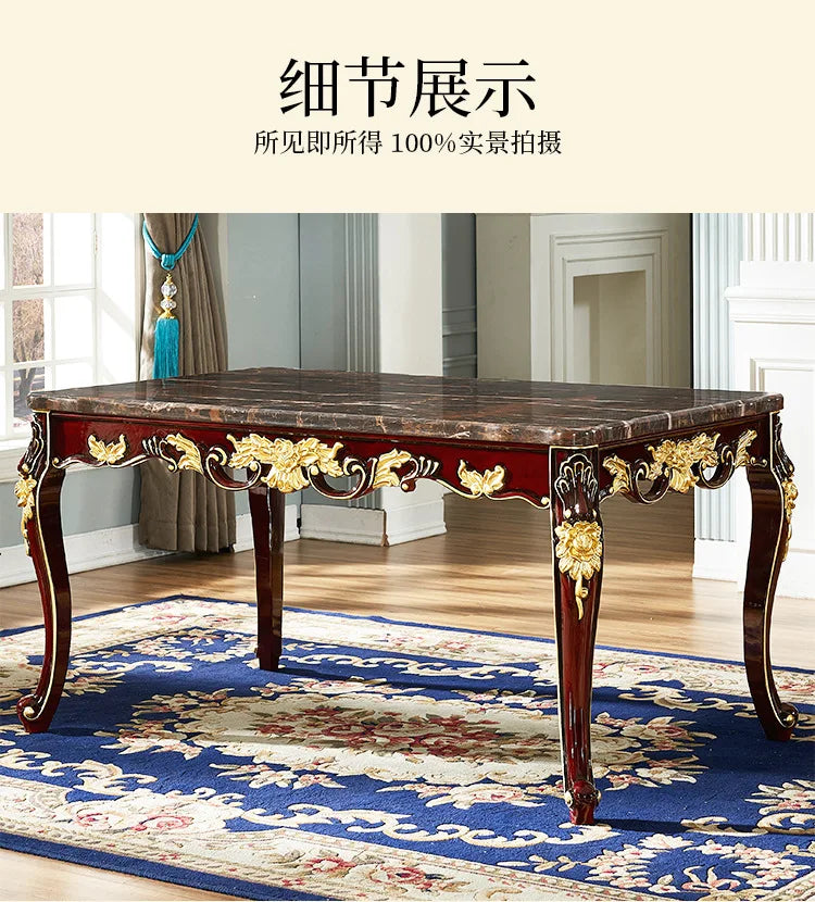 SGF European-style Marble Solid Wood Dining Table Carved Dining Table and Chair Set