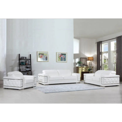 Furniture Usry Top Grain Italian Leather Set with Multi-Position Adjustable Headrests, Elegant Contemporary Design