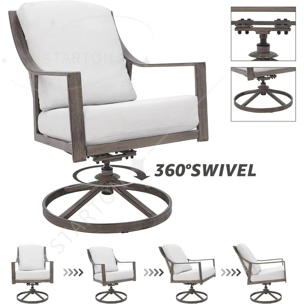 4pcs Patio Swivel Rocking Chairs and 38’’ Round Dining Table with 1.65’’ Umbrella Hole，5-Piece Outdoor Patio Dining Set