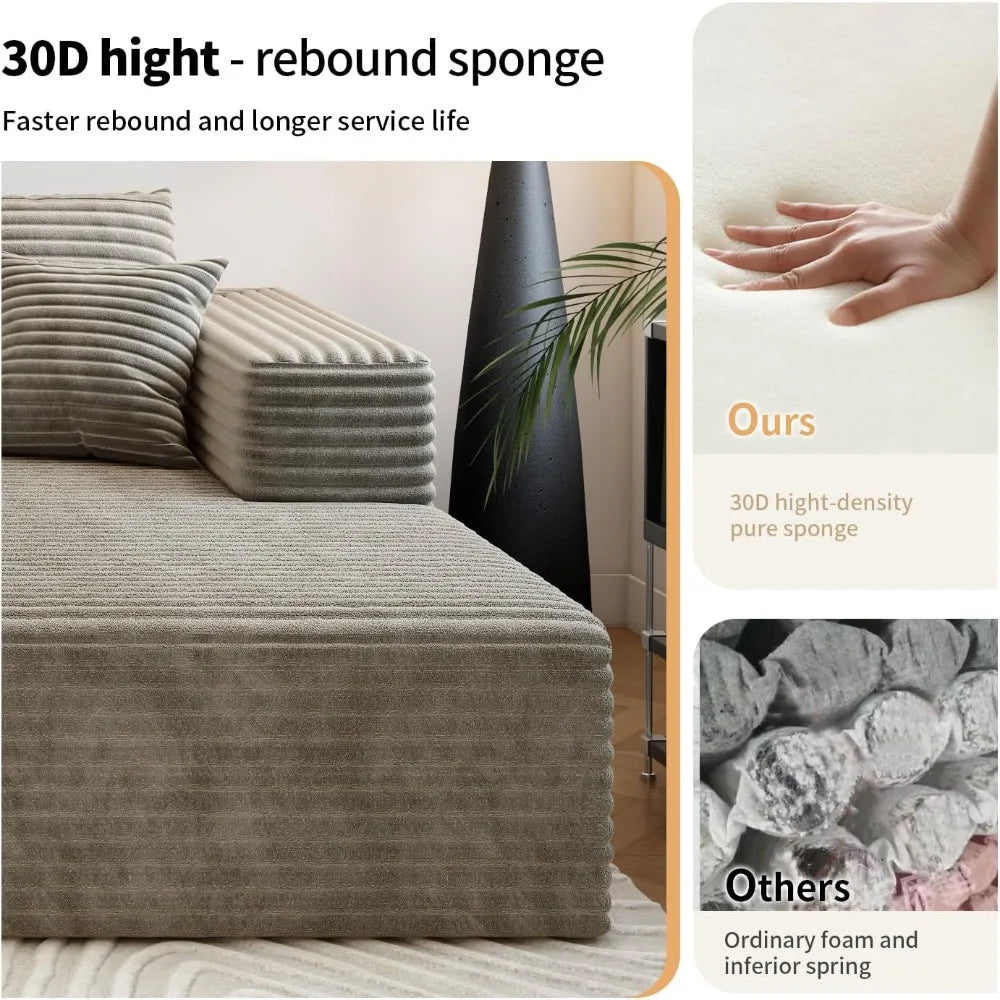 Cloud Modular Sectional Sofa Couch 107.5 Inch L-Shape Chaise Modern Minimalist Upholstered Living Room Bedroom Furniture