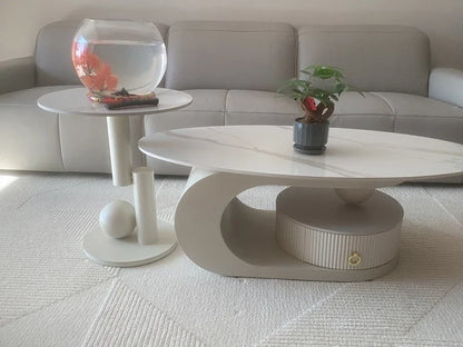 Bright Oval Coffee Tables for Tea Room Italian Rock Slab Easy To Clean Side Table Luxury Tables for Living Room a