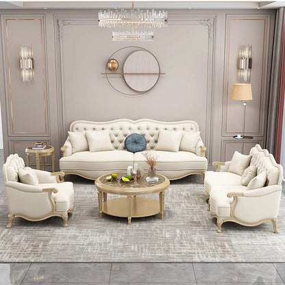 Leather sofa combined living room size apartment Italian light luxury high-end luxury solid wood furniture