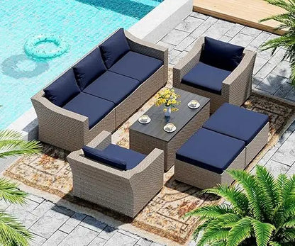 Outdoor Patio Furniture Set 8 Pieces, Rattan Outdoor Couch with Coffee Table, Comfortable Wicker Patio Furniture Sets for Yard,