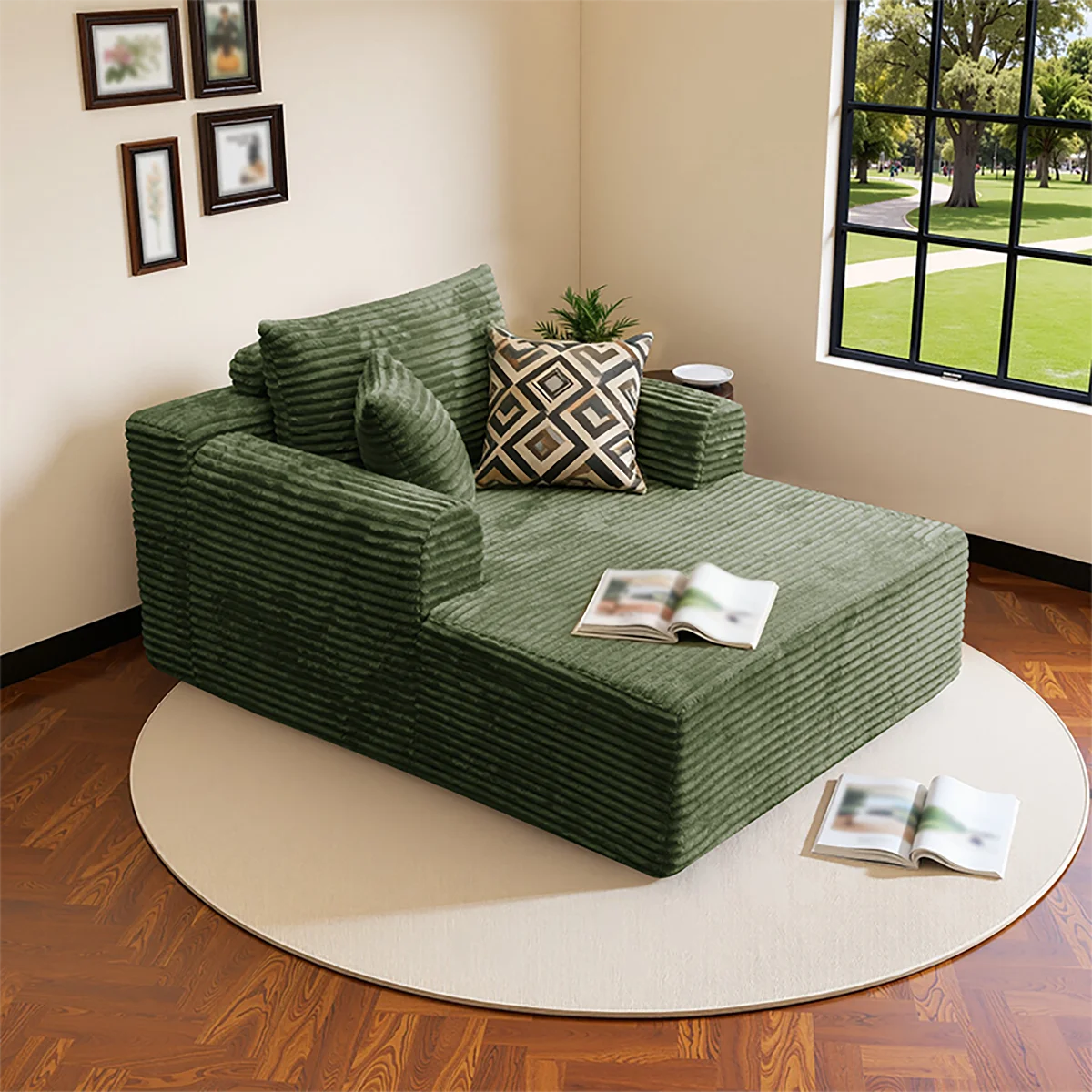 Single Corduroy Sofa Bed, Deep Seat, No Assembly, Includes 3 Pillows