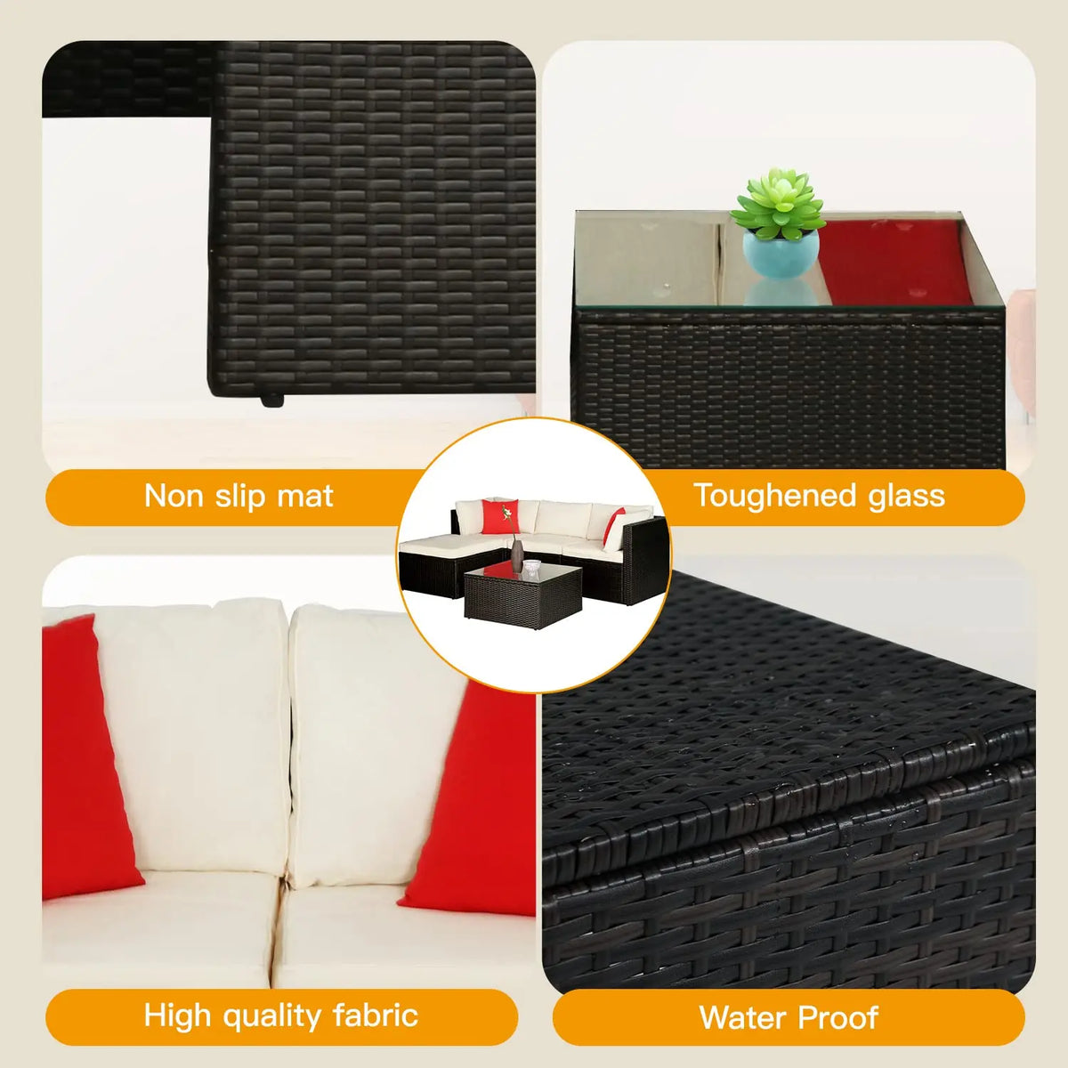 5 Pieces Patio Furniture Sets Outdoor Furniture Patio Sofa Wicker Sectional Sofa Modular Outdoor Conversation Set, Customized