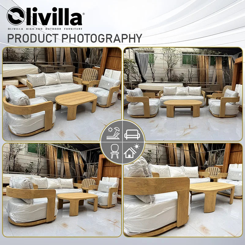 Homestay Courtyard Outdoor Sofa Villa Courtyard Garden Open-air Waterproof Furniture Set Simple Outdoor Teak Sofa Custom Design