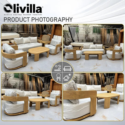 Homestay Courtyard Outdoor Sofa Villa Courtyard Garden Open-air Waterproof Furniture Set Simple Outdoor Teak Sofa Custom Design