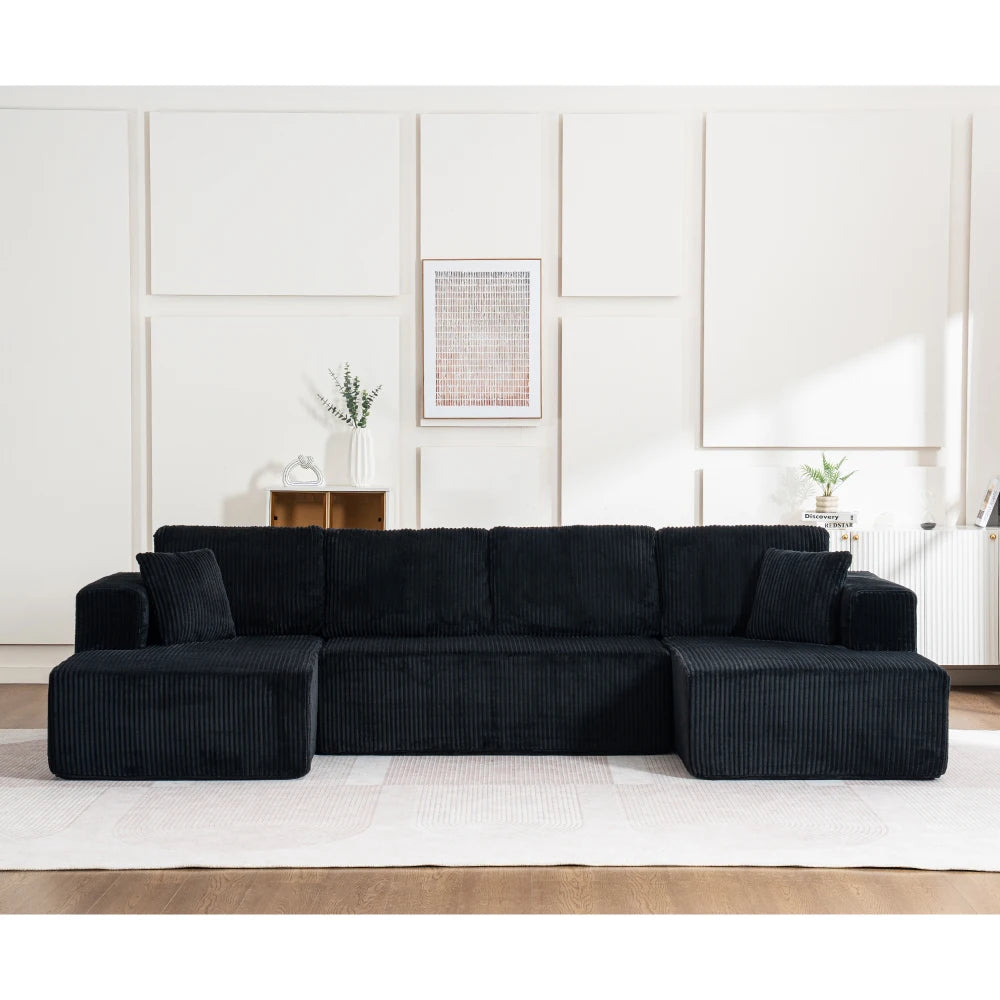 Living Room Boneless Modular Sofa, Corduroy Fabric, Modern U-shaped Leisure Sofa, High-density Sponge, No Assembly, for Home