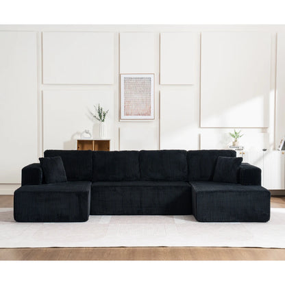 Living Room Boneless Modular Sofa, Corduroy Fabric, Modern U-shaped Leisure Sofa, High-density Sponge, No Assembly, for Home