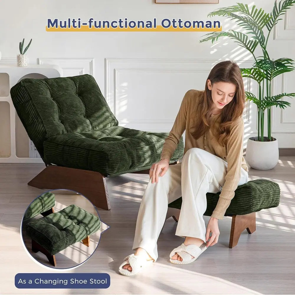 Green Upholstered Adjustable Reclining Chair with Ottoman for Living Room and Reading