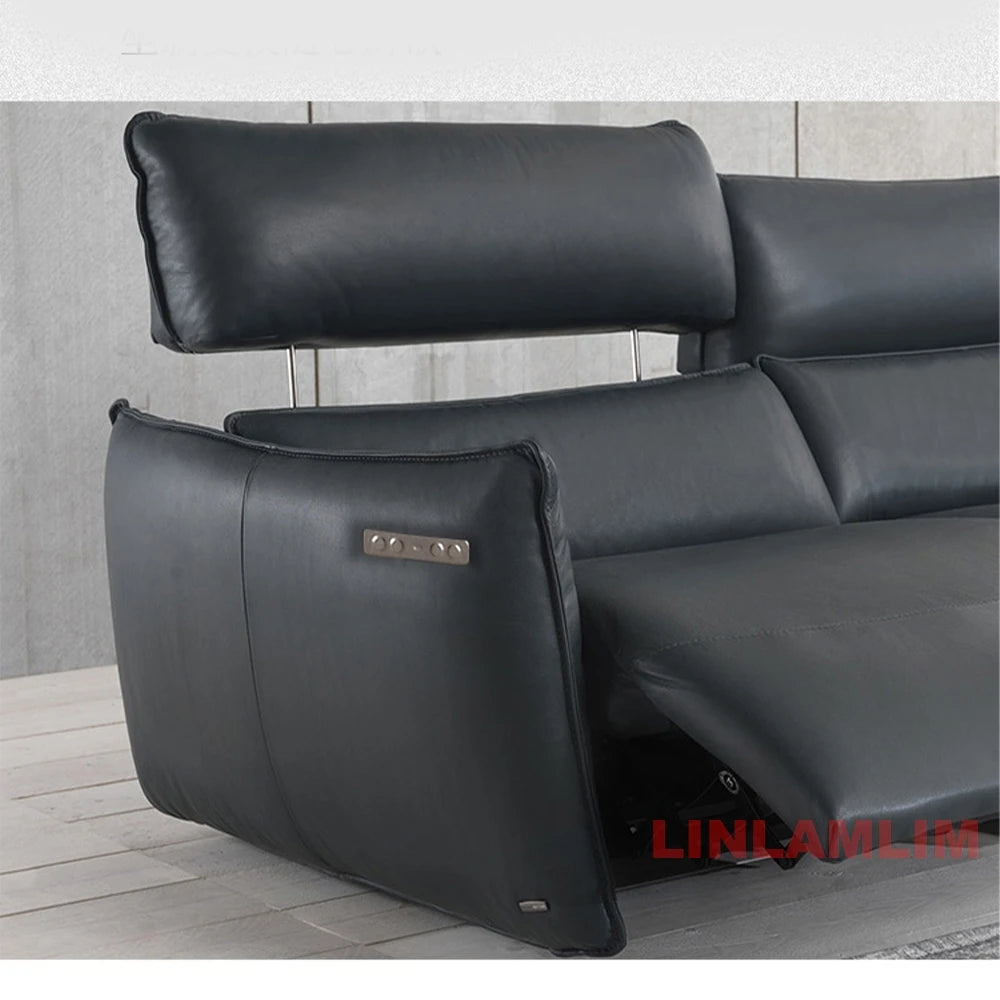 QY Dual Motor Power Reclining Genuine Leather Sectional Sofa with Adjustable Headrests, L-Shaped Corner Couch with Chaise Lounge