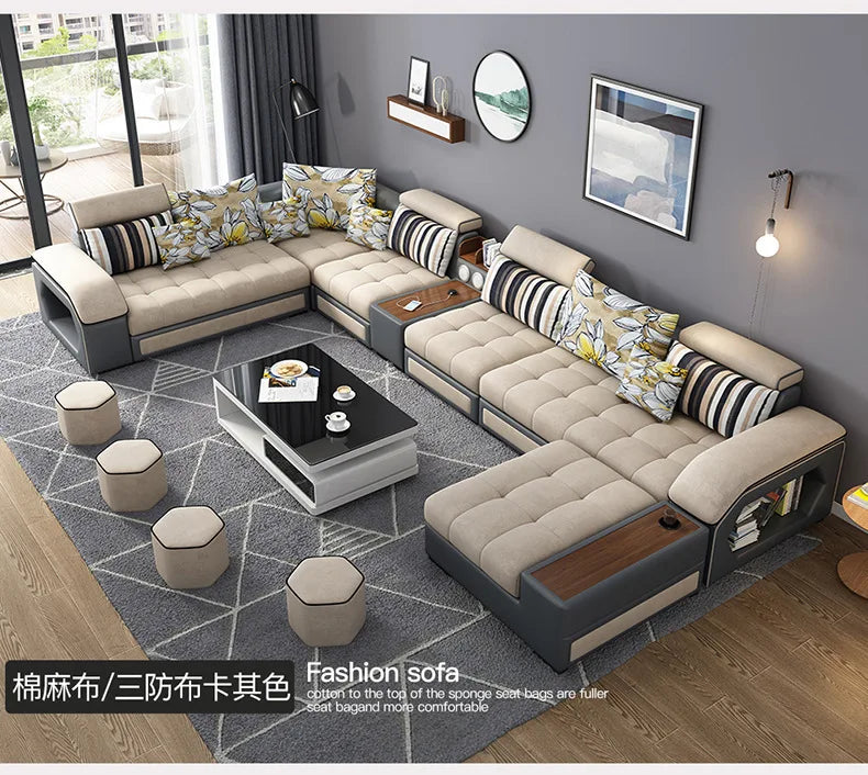 Modern 5 6 7 8-Seater Fabric Sofas Sectional Set for Living Room Hotel Furniture with Sponge Filling