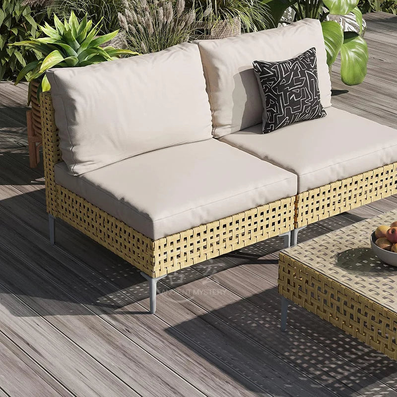 Waterproof Sunproof Woven Rattan Sofa Tea Table Set Aluminum Alloy Outdoor Furniture Patio Leisure-for Living Room Dining
