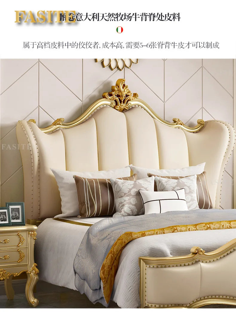 American light luxury solid wood bed, master bedroom luxury European leather double 1.8 meters court princess simple European