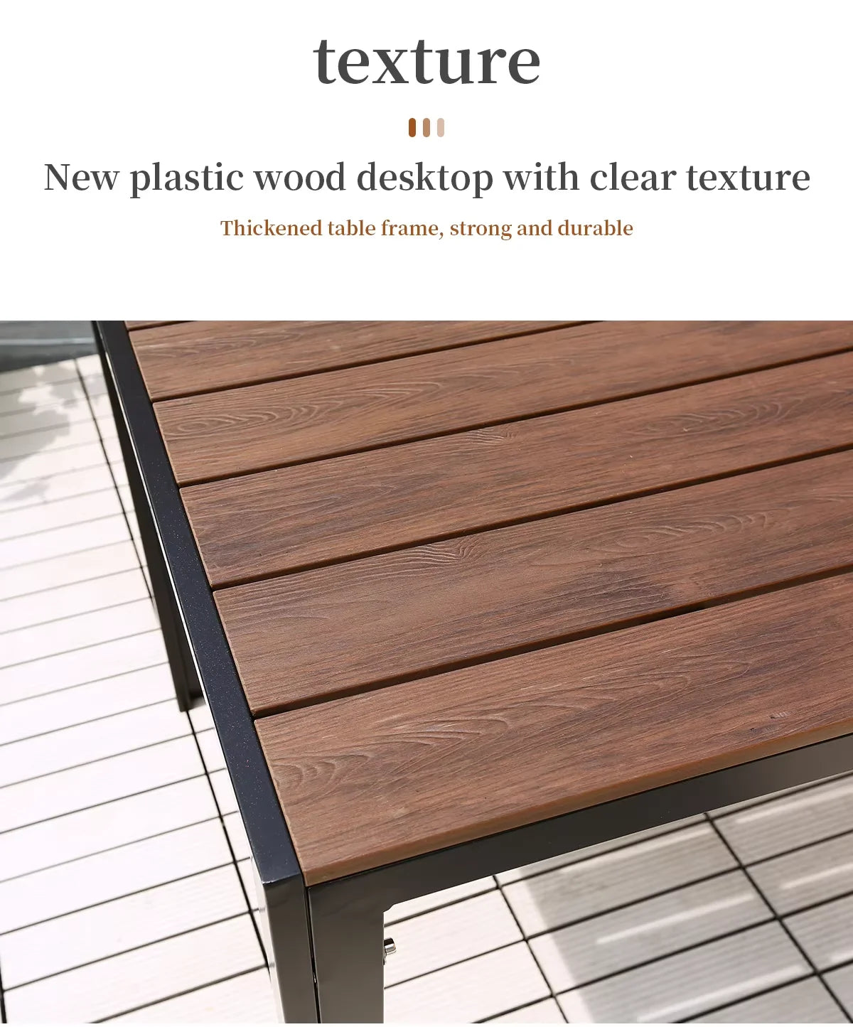 Metal Backyard Table Outdoor Table Garden Table Large 150cm Patio Table Wood-plastic Waterproof Table Room Kitchen Hotel Terrace