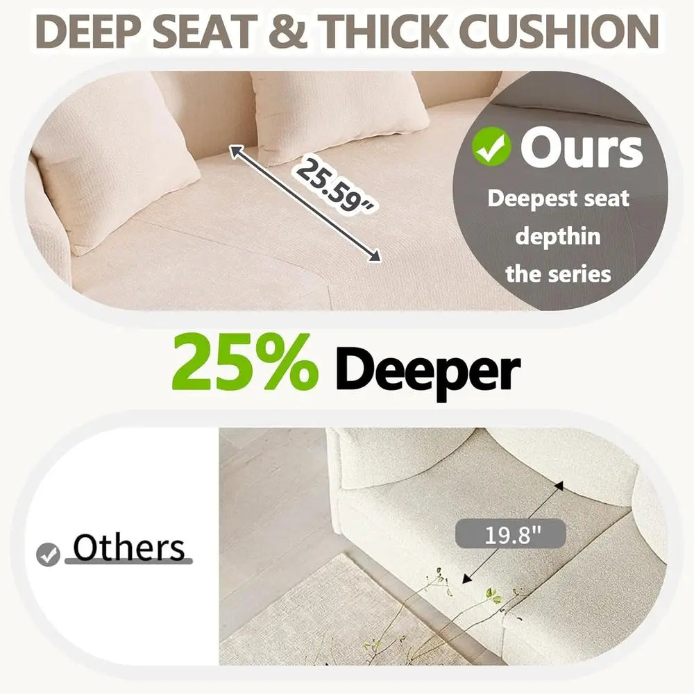 67” Beige Curved Loveseat Soa, Luxury Plush Chenille Curved Couch with 3 Throw Pillows & Extra Wide Armrests, Comy Upholstered O