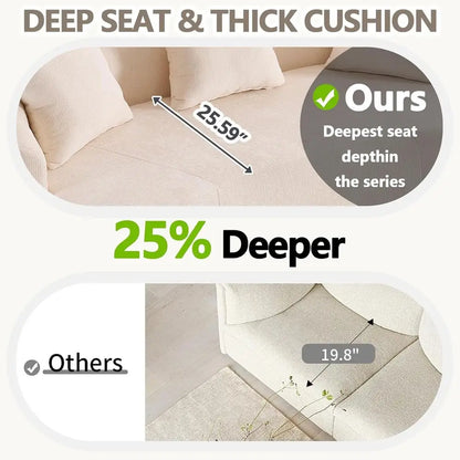 67” Beige Curved Loveseat Soa, Luxury Plush Chenille Curved Couch with 3 Throw Pillows & Extra Wide Armrests, Comy Upholstered O
