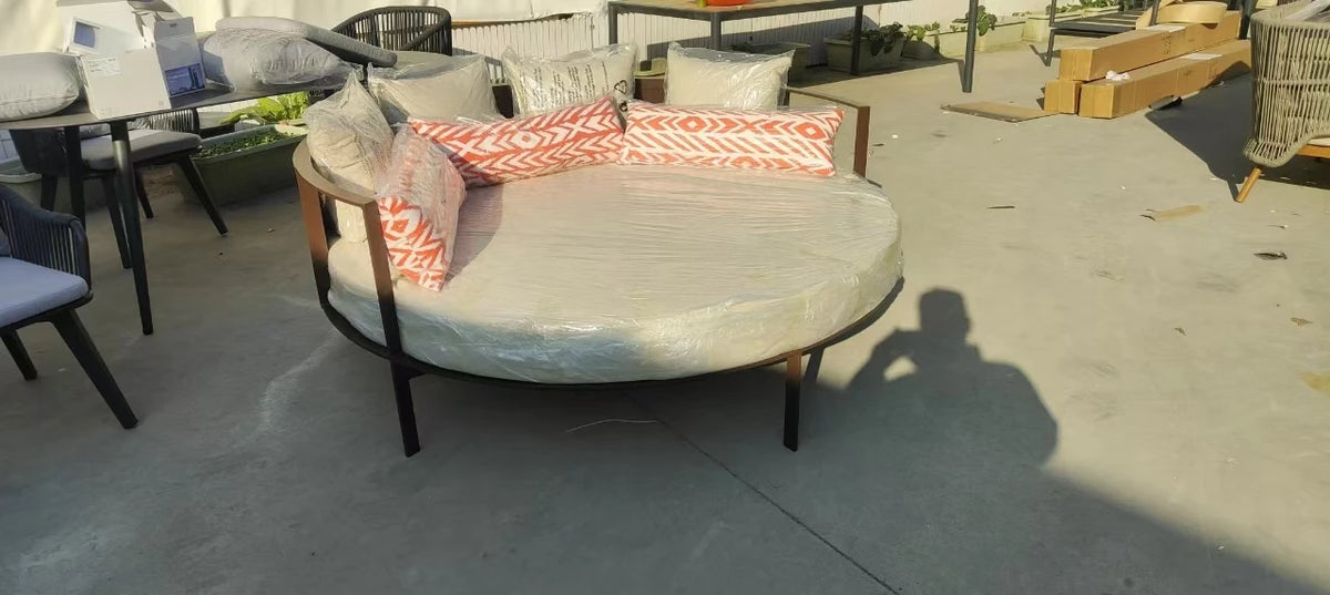 Modern design outdoor aluminum frame garden furniture relaxing beach loungers and hotel fabric round sofa bed