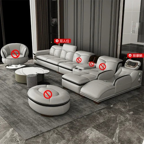 Italian minimalist leather sofa, new living room size apartment, concubine corner combination design
