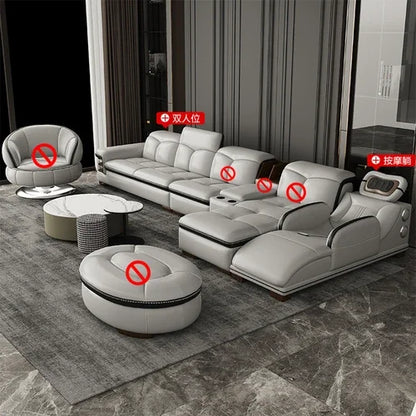 Italian minimalist leather sofa, new living room size apartment, concubine corner combination design
