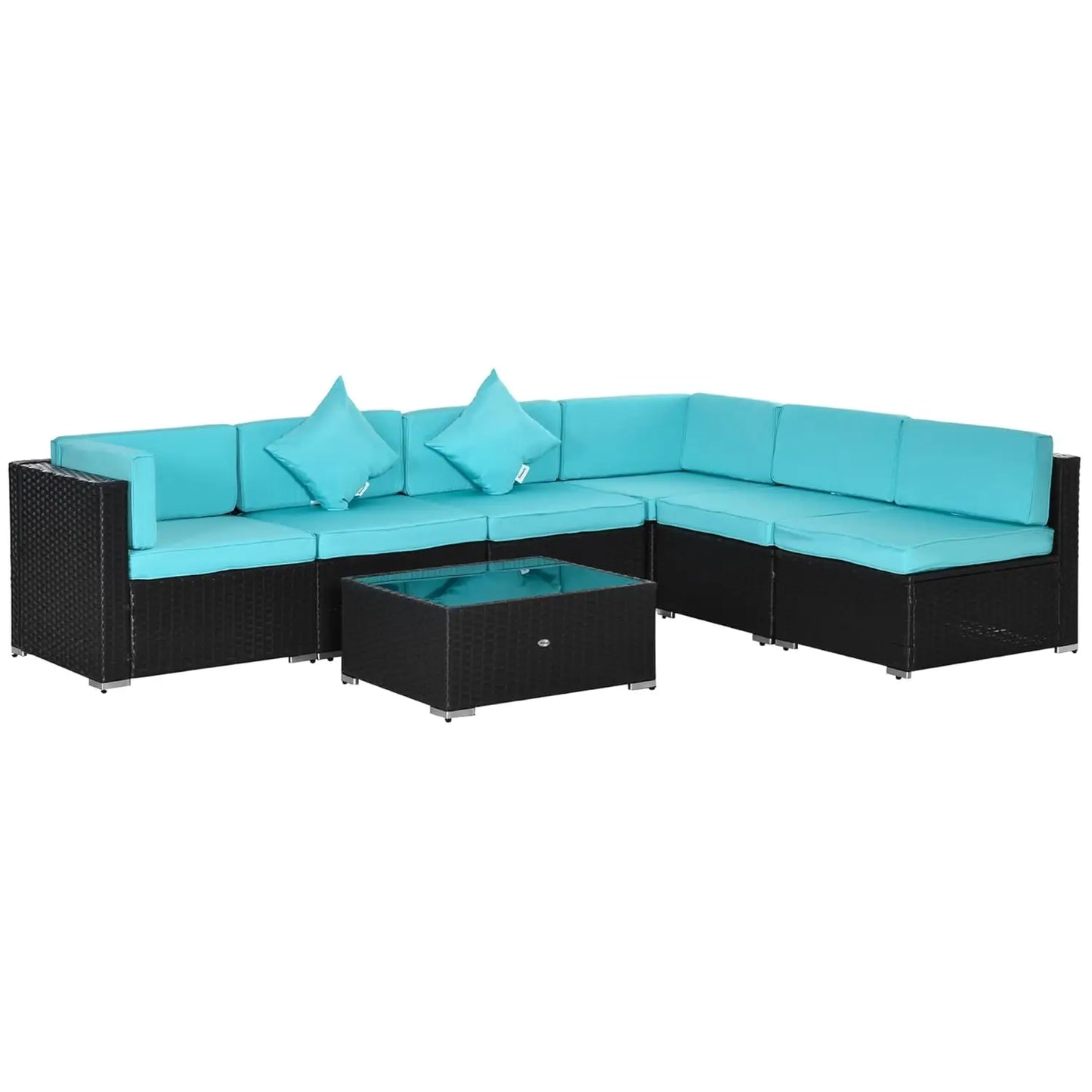 7pc PE Rattan Sectional Sofa All Weather Cushions Tempered Glass Tabletop Outdoor Patio Grey, Customized