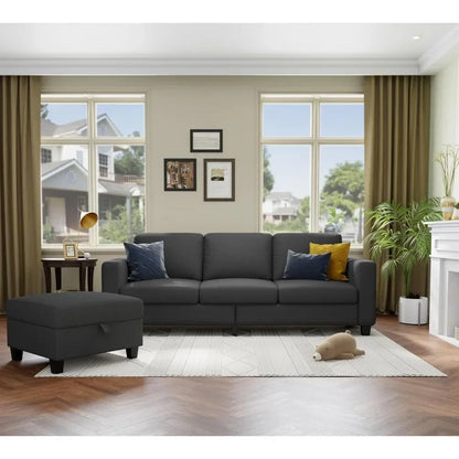 L Shaped Sectional Sofa Couch Pet Friendly Modular 3 Seater Convertible Sofas for Living Room Linen