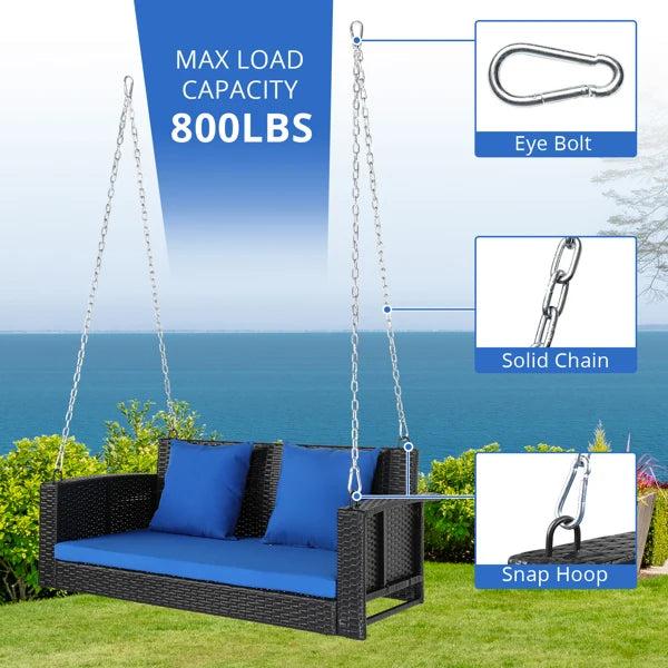 #For Heavy Duty 800 LBS Wicker Hanging Porch Swing with Cushions & Chains,  Outdoor Rattan Swing Bench for Garden, Yard&