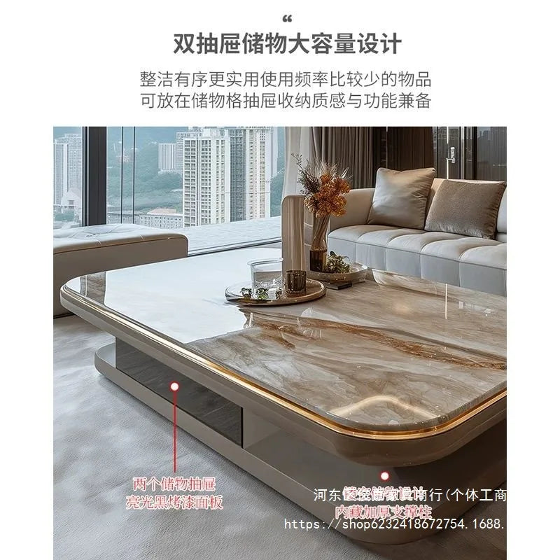 Light luxury modern coffee table microcrystalline stone high-end home high-end new living room villa marble lengthening
