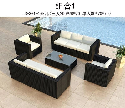 Outdoor rattan sofa combination living room rattan chair sofa outdoor rattan sofa courtyard balcony leisure