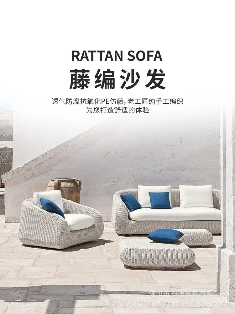 Outdoor rattan sofa courtyard waterproof and sunscreen Nordic villa garden terrace leisure balcony rattan sofa