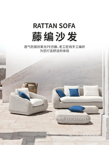 Outdoor rattan sofa courtyard waterproof and sunscreen Nordic villa garden terrace leisure balcony rattan sofa